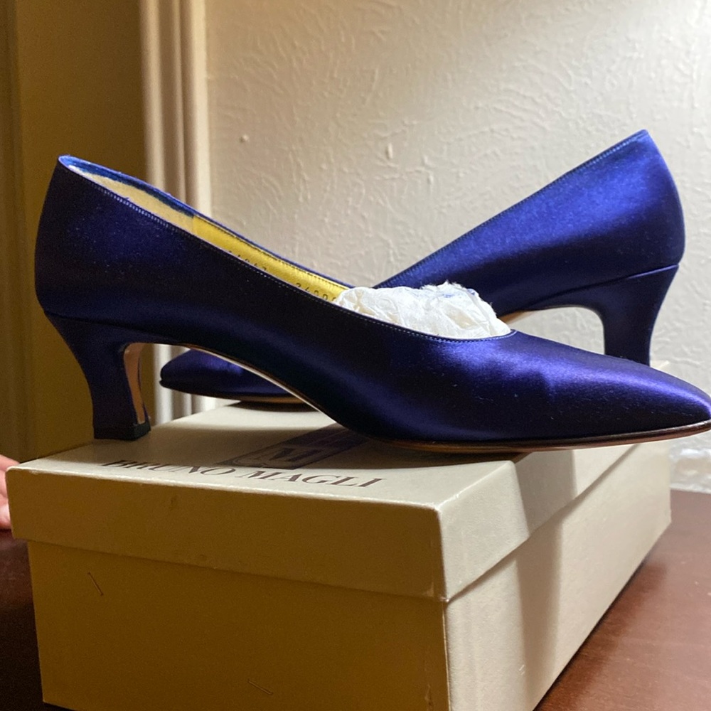 Bruno Magli satin blue heels